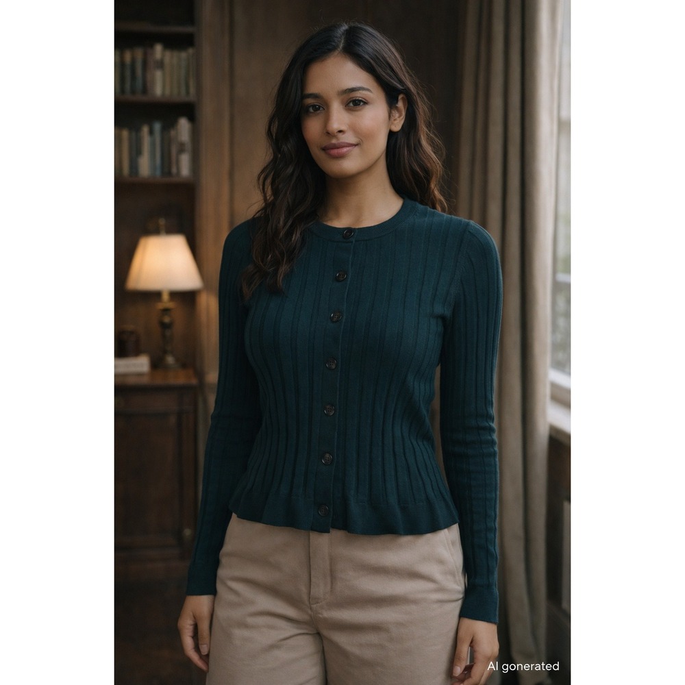 Ann Taylor Womens Sweater Top Size S Teal Green 100% Merino Wool Preppy Academia